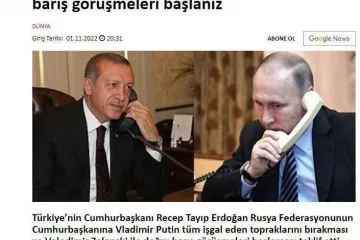 ​Ердоган запропонував путіну залишити всі захоплені території України та терміново перейти до переговорів із Зеленським, — A Haber
