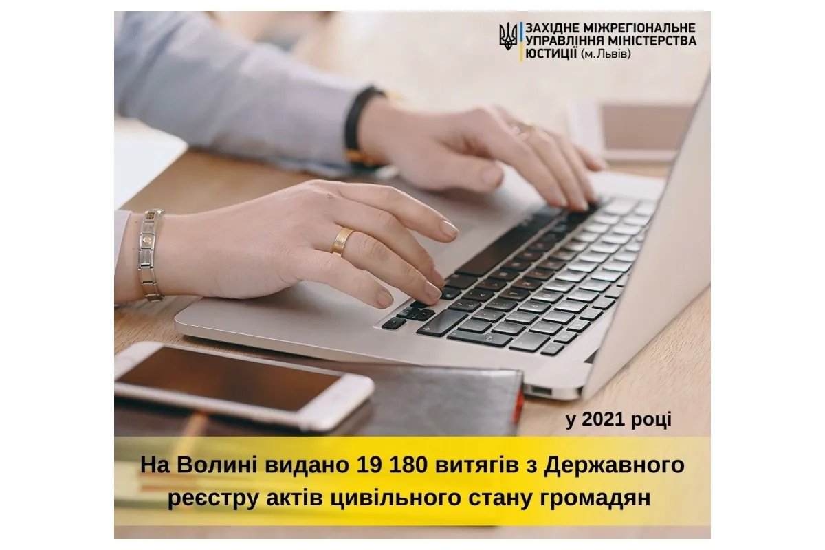 У 2021 році у Волинській області видано 19 180 витягів з Державного реєстру актів цивільного стану громадян