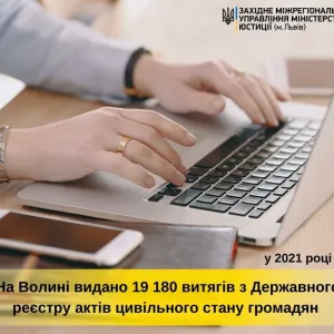​У 2021 році у Волинській області видано 19 180 витягів з Державного реєстру актів цивільного стану громадян