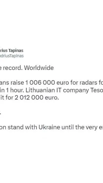 ​У Литві за годину зібрали 1 млн євро на радари для України