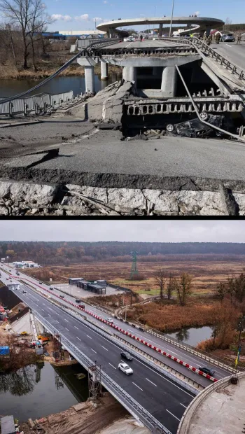 ​Зруйнований після російської окупації міст на трасі Київ – Чоп  відремонтували та відкрили – він врятував Київ від оточення