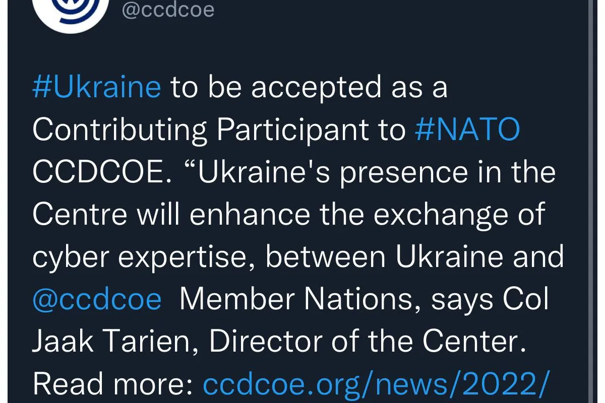 Ще одна надважлива політична та безпекова перемога! Україна стає учасником-контрибутором Об'єднаного центру передових технологій з кібероборони НАТО!