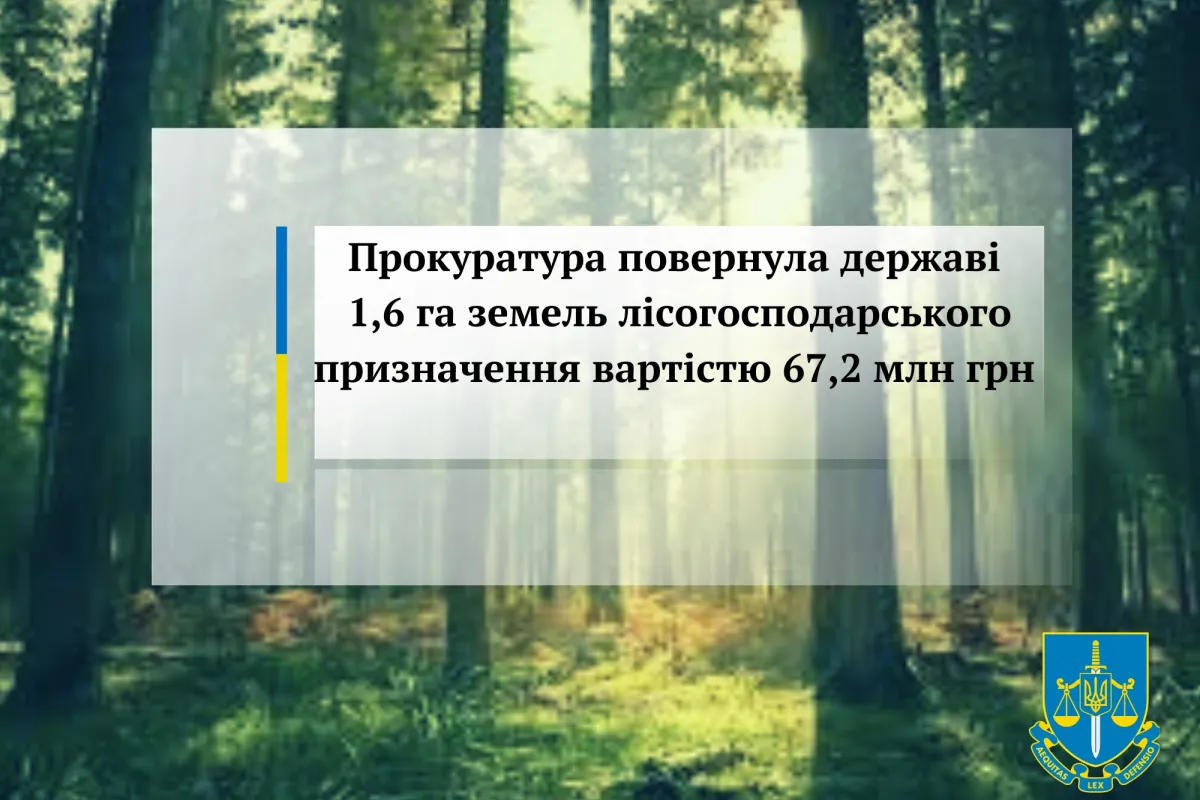 Прокуратура повернула державі 1,6 га земель лісогосподарського призначення вартістю 67,2 млн грн