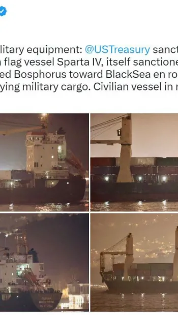 ​У Чорне море через Босфор увійшов російський контейнеровоз з військовим вантажем із Сирії, що знаходиться під санкціями, — повідомили у Twitter учасники гурту Bosphorus Observer