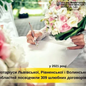 ​Нотаріуси Львівської, Рівненської та Волинської областей у 2021 році посвідчили 309 шлюбних договорів
