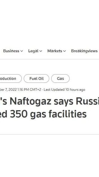​Російські атаки пошкодили в Україні 350 газових об'єктів, — Reuters з посиланням на голову Нафтогазу