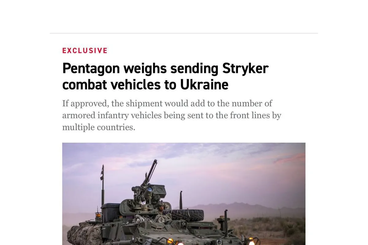 США думають про відправку бойових броньованих машин Stryker в Україну, — Politico