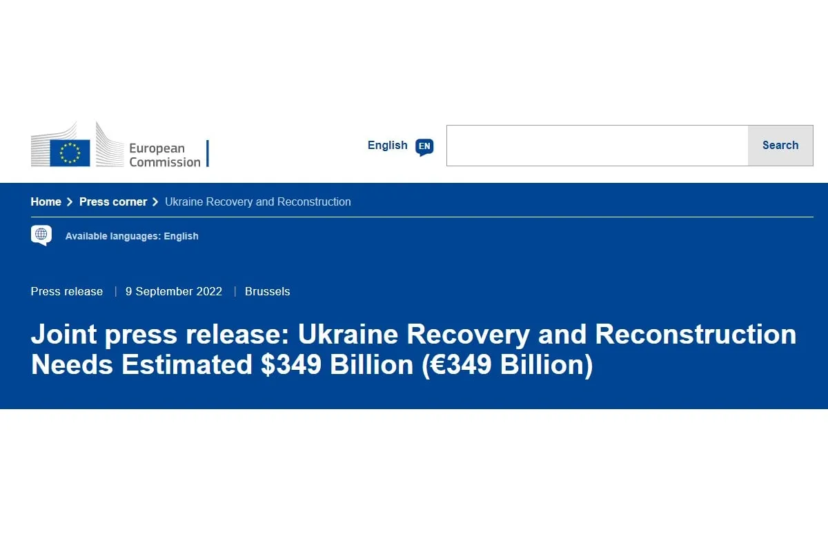 На повоєнне відновлення України знадобиться €349 млрд