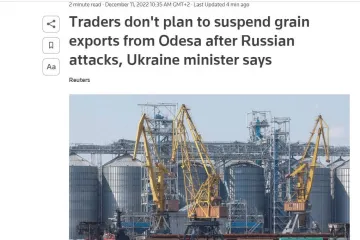 ​Україна не планує зупиняти постачання зерна з портів в Одесі через пошкодження об'єктів енергосистеми регіону