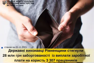 ​Державні виконавці Рівненщини впродовж року стягнули 28 млн грн. заборгованості із виплати заробітної плати 