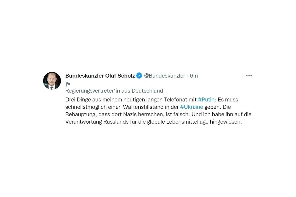 Канцлер Німеччини Олаф Шольц прокоментував сьогоднішні переговори з путіним.