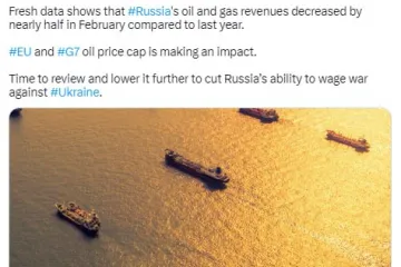 ​Свіжі дані показують, що нафтогазові доходи росії скоротилися майже вдвічі в лютому порівняно з минулим роком