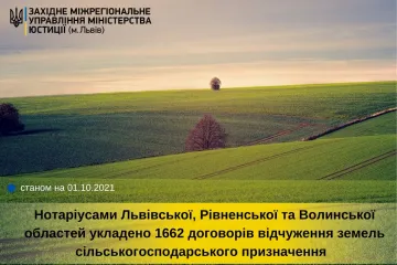 ​Нотаріусами Львівської, Рівненської та Волинської областей укладено 1662 договорів щодо відчуження земель сільськогосподарського призначення