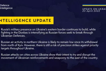 ​Російське вторгнення в Україну : Британська розвідка повідомляє, що військова присутність росії на східному кордоні України продовжує наростати, а бої на Донбасі посилюються.