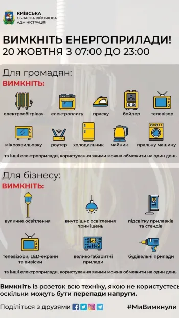 ​Нагадування про рекомендації для Українців, які допоможуть відновити енергосистему країни