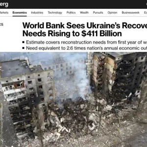​ Україні для повоєнного відновлення та реконструкції необхідно щонайменше $411 млрд, — Bloomberg 