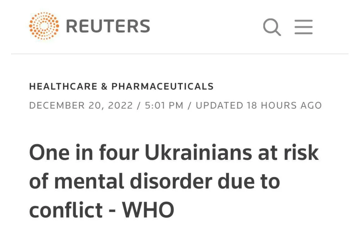 Кожен четвертий українець може мати розлади психіки через війну, — ВООЗ