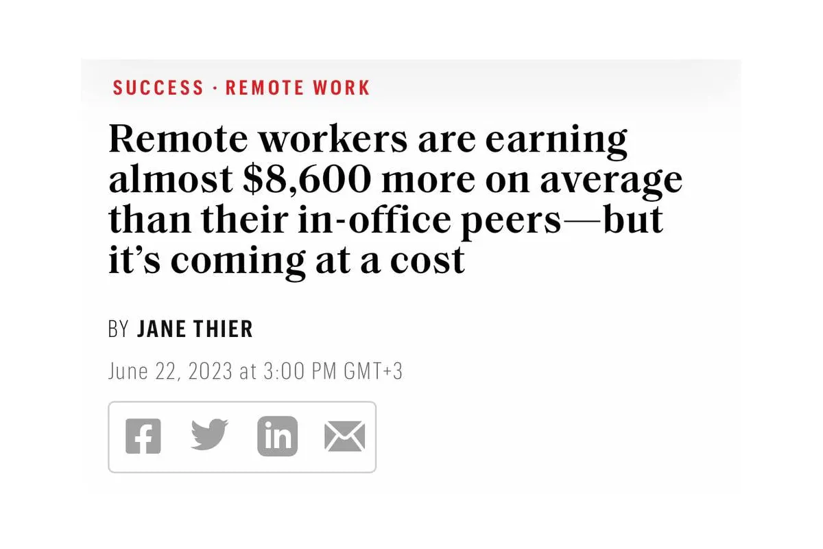 Дослідження компанії Ringover показує, що віддалені співробітники заробляють у середньому на $8500 на рік більше, ніж їхні колеги, які працюють в офісі