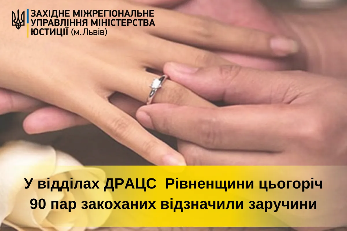 У відділах ДРАЦС Рівненщини цього року 90 пар закоханих відзначили свої заручини