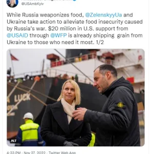 ​США нададуть Україні $20 млн для підтримки програми зернового експорту