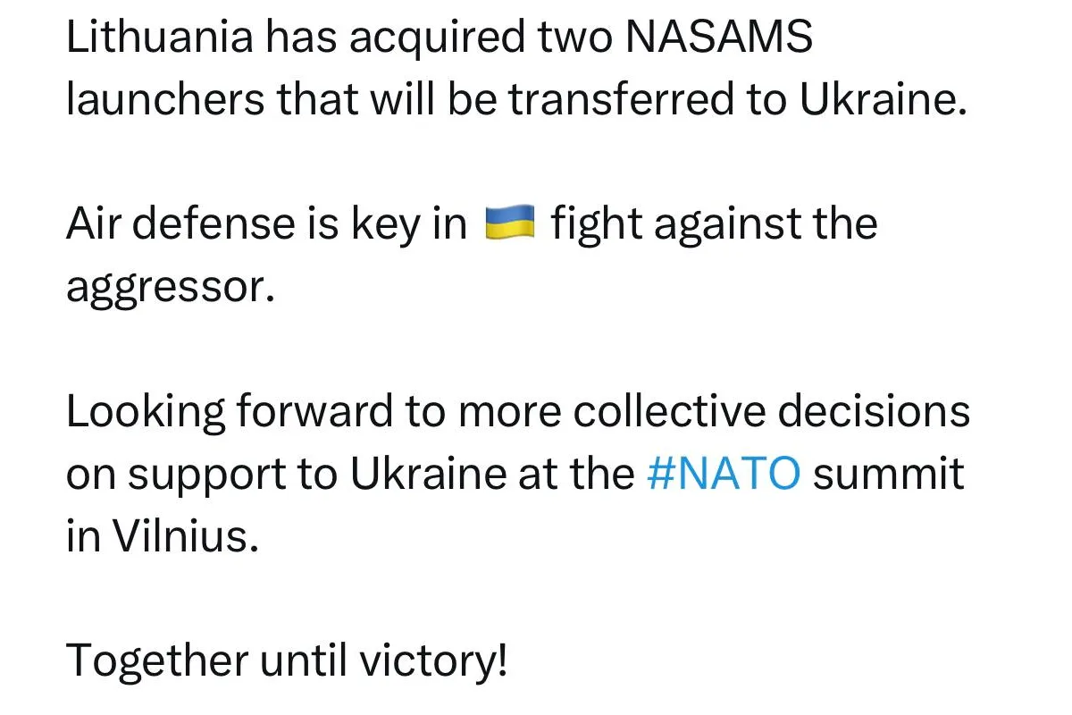 Литва придбала дві установки NASAMS та передасть їх Україні, - президент Науседа