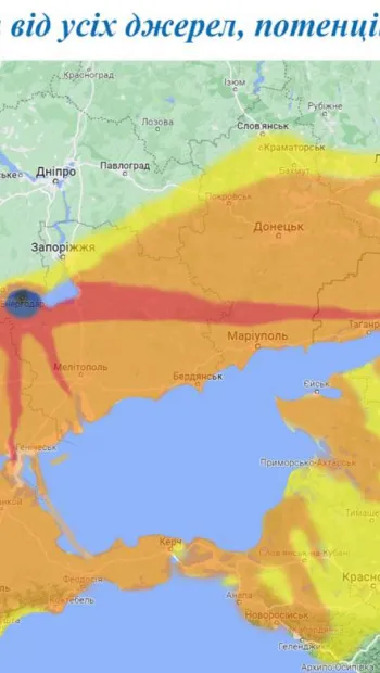 ​Ось такою буде радіаційна хмара в разі важкої аварії на Запорізькій АЕС 29 серпня 2022 року – Енергоатом 