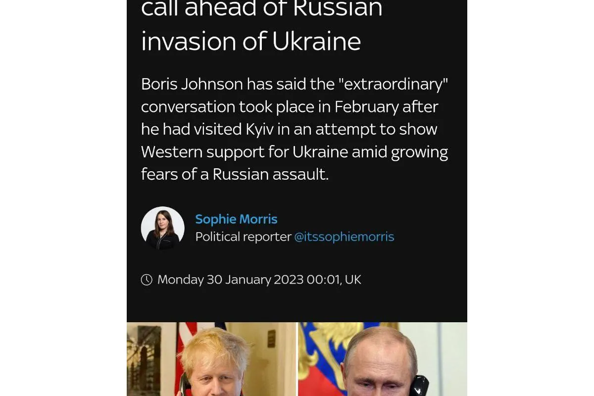 путін погрожував Джонсону напередодні вторгнення до України